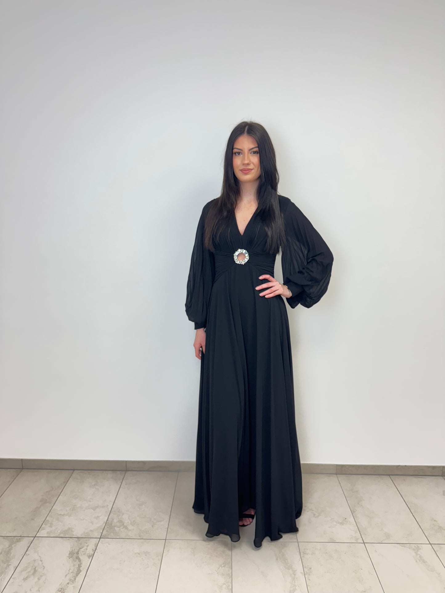 Chiffonkleid mit Ärmeln - E-2014-00