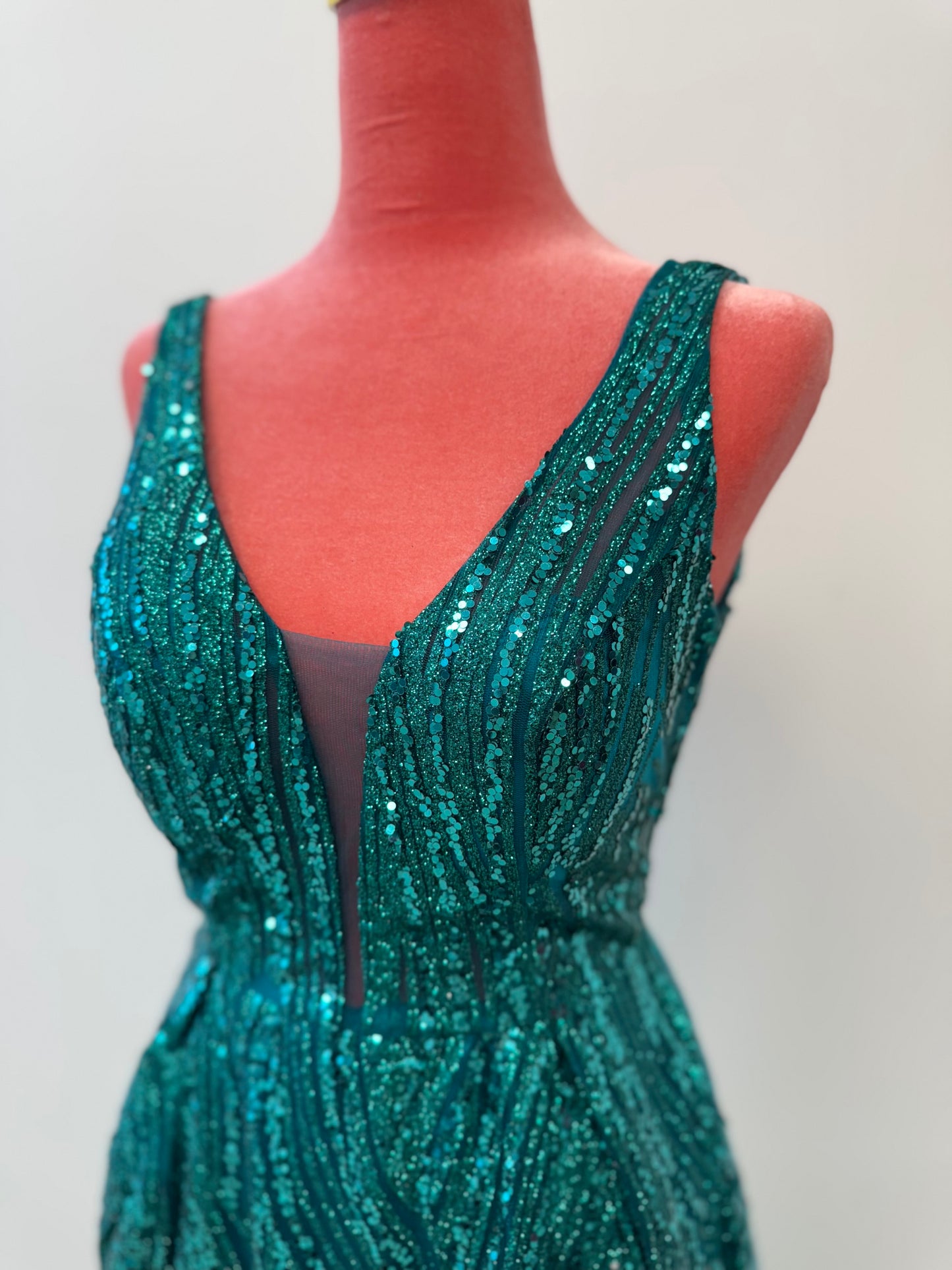 Glitzerndes A-Linien-Abendkleid in Smaragdgrün