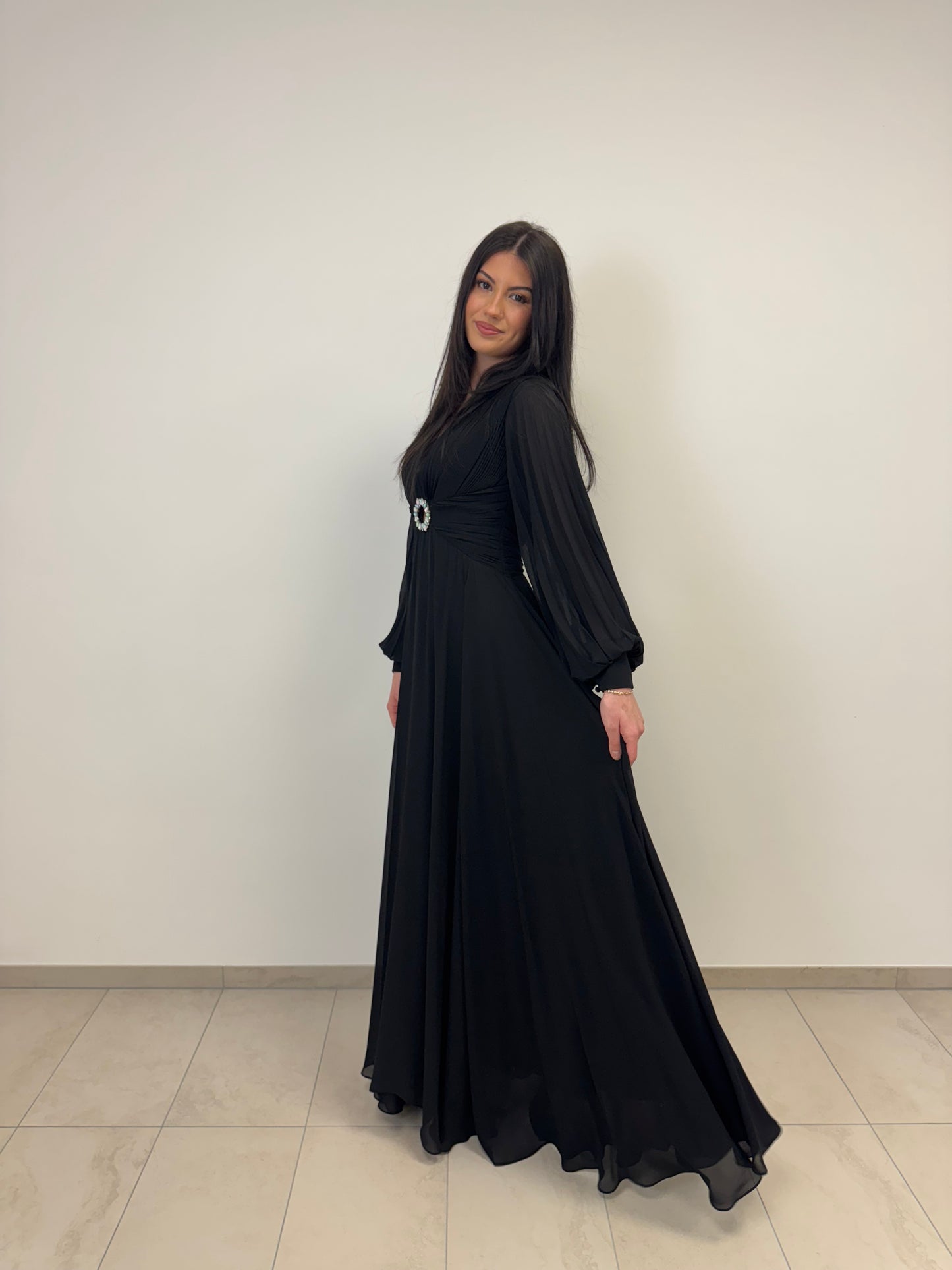 Chiffonkleid mit Ärmeln - E-2014-00