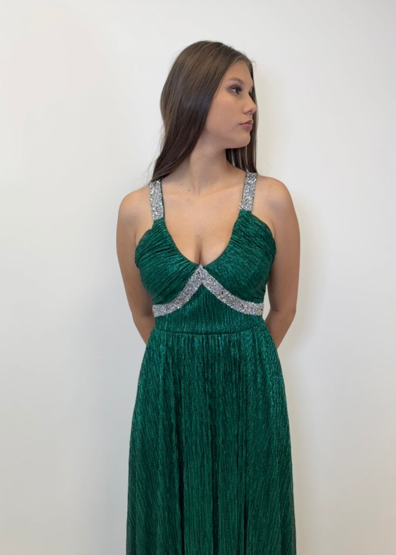 Glamouröses Abendkleid mit silbernen Glitzerträgern