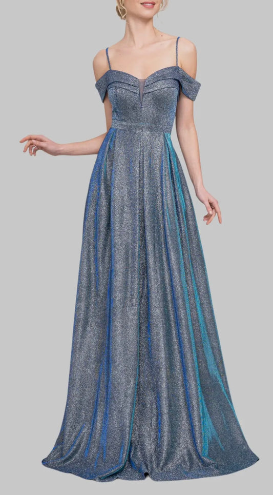 Glänzendes Abendkleid mit Off-Shoulder-Trägern