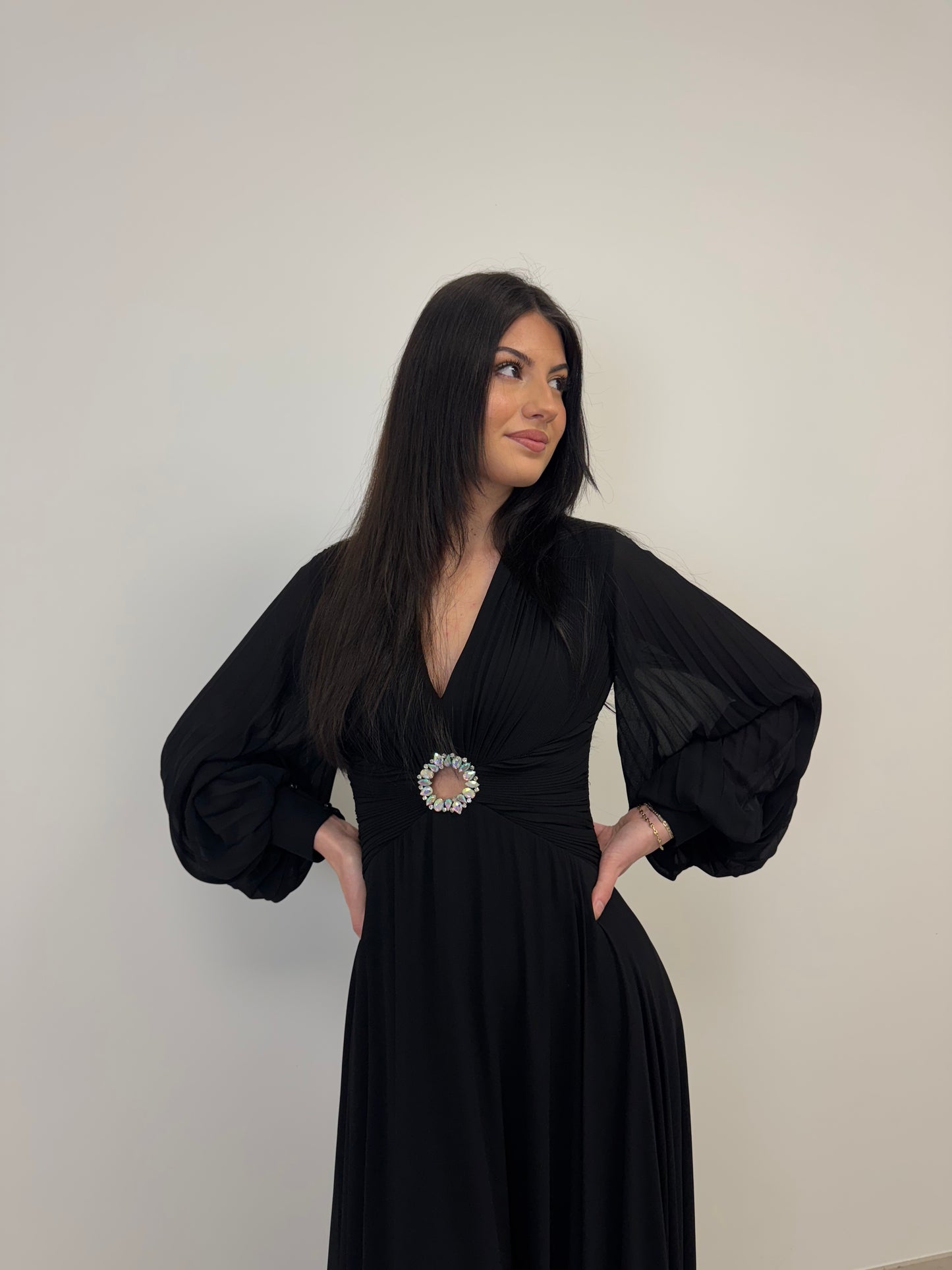 Chiffonkleid mit Ärmeln - E-2014-00