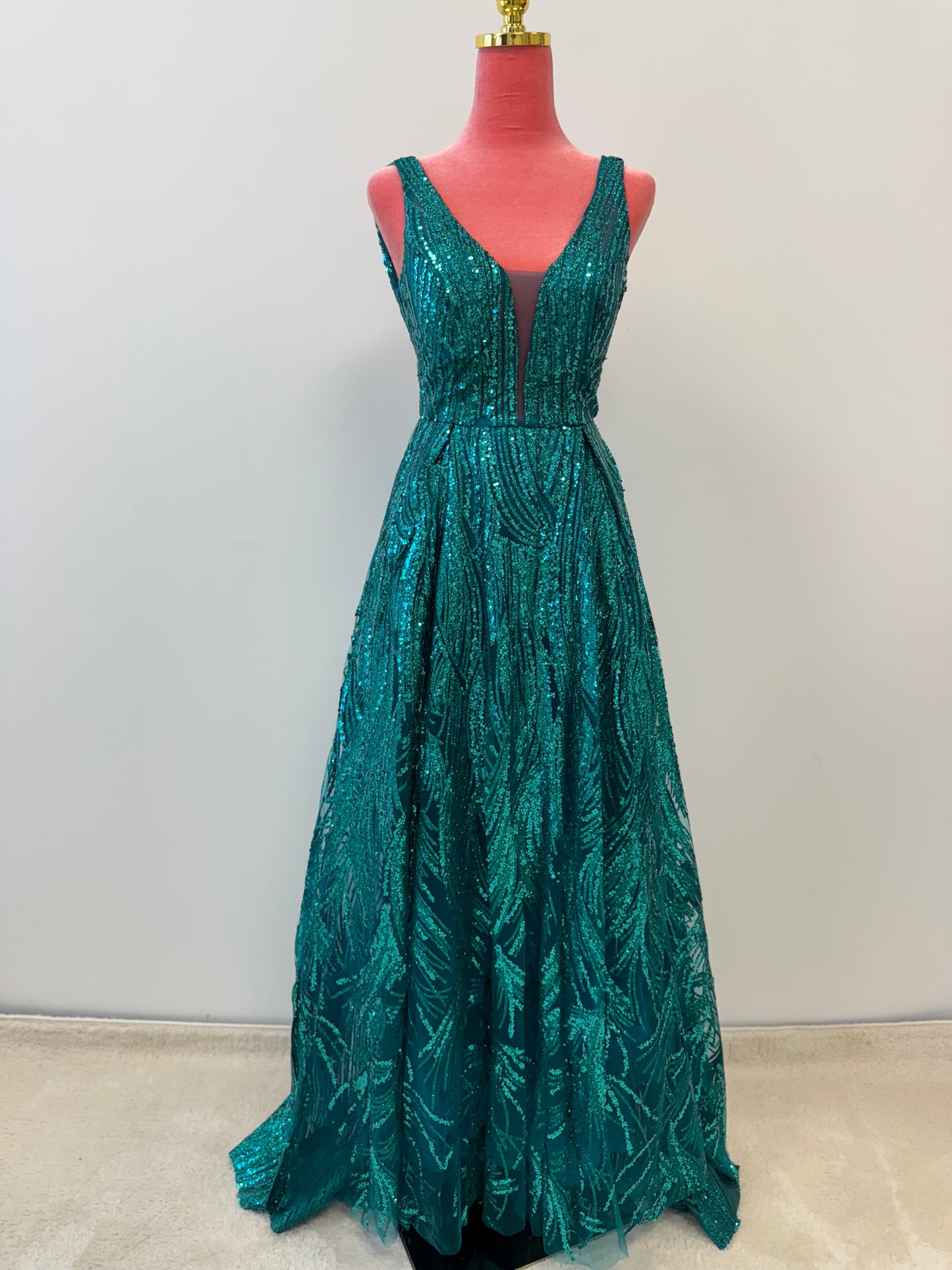 Glitzerndes A-Linien-Abendkleid in Smaragdgrün