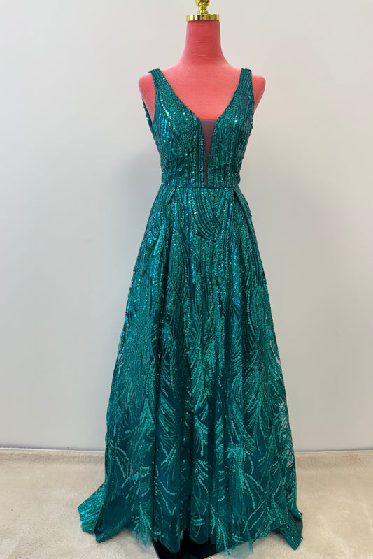 Glitzerndes A-Linien-Abendkleid in Smaragdgrün