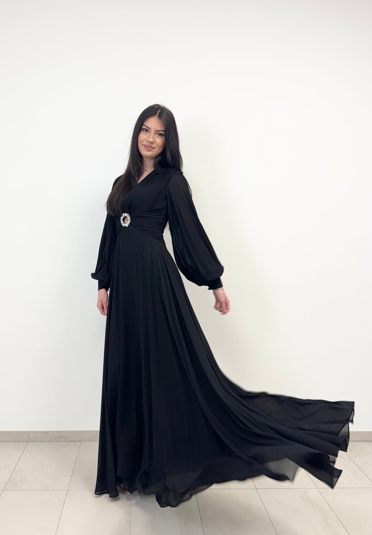 Chiffonkleid mit Ärmeln - E-2014-00