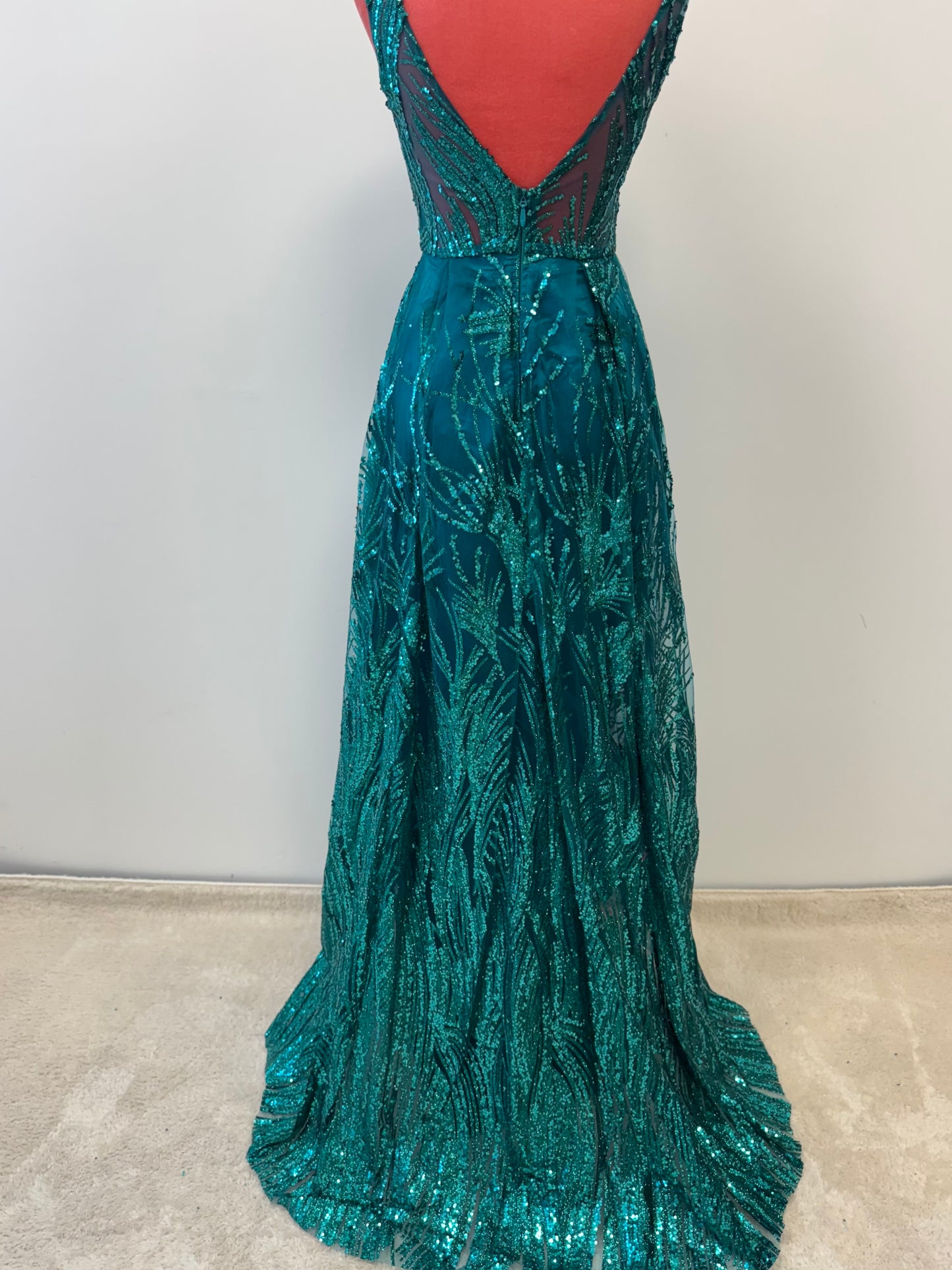 Glitzerndes A-Linien-Abendkleid in Smaragdgrün