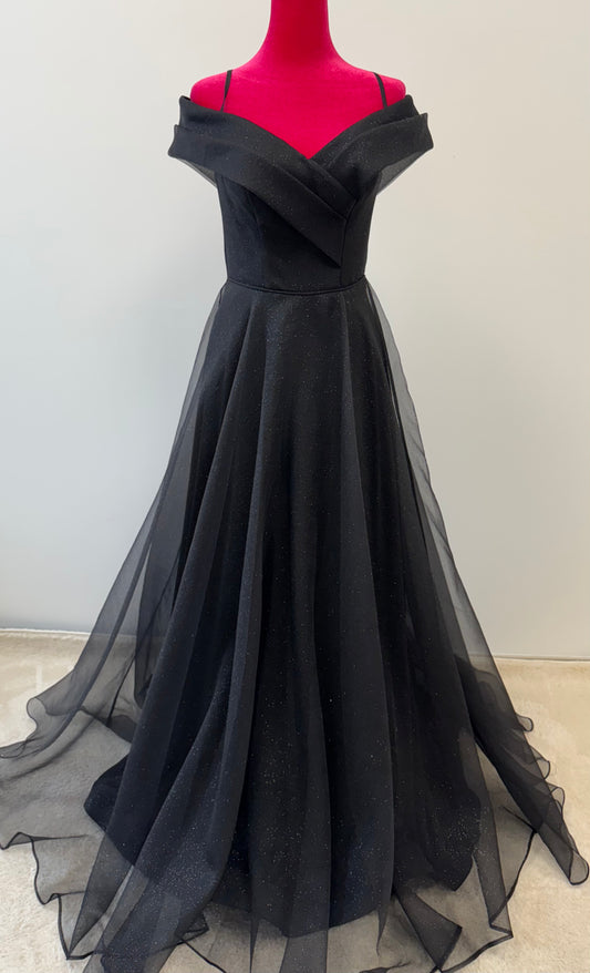 Schulterfreies Glitzer-Abendkleid in A-Linie