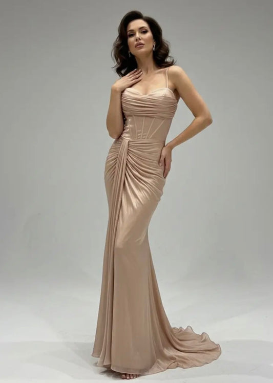 Glamouröses Abendkleid mit Korsagen-Optik und Drapierung INV-80007