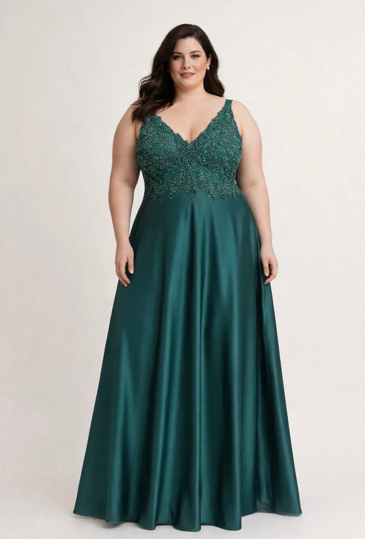 Elegantes Abendkleid mit besticktem Spitzenoberteil LAU-50013G