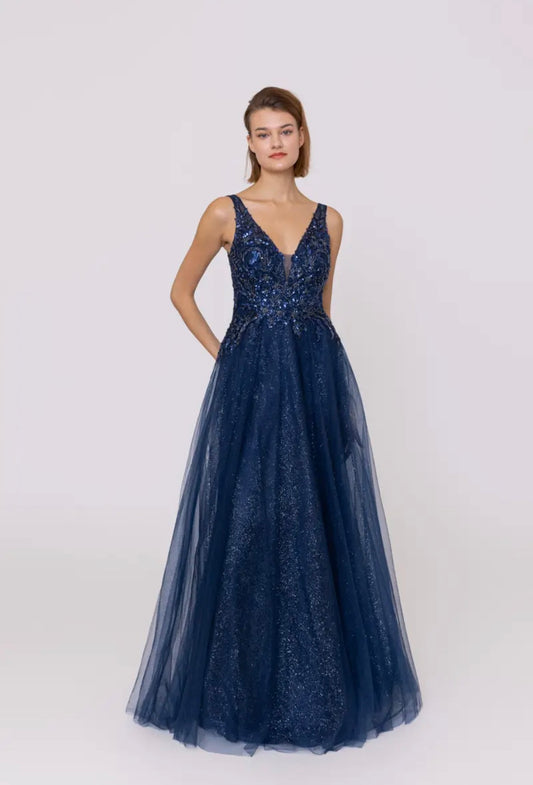 Elegantes Abendkleid mit besticktem Oberteil und funkelndem Tüllrock ALD-70006 ALD-70007