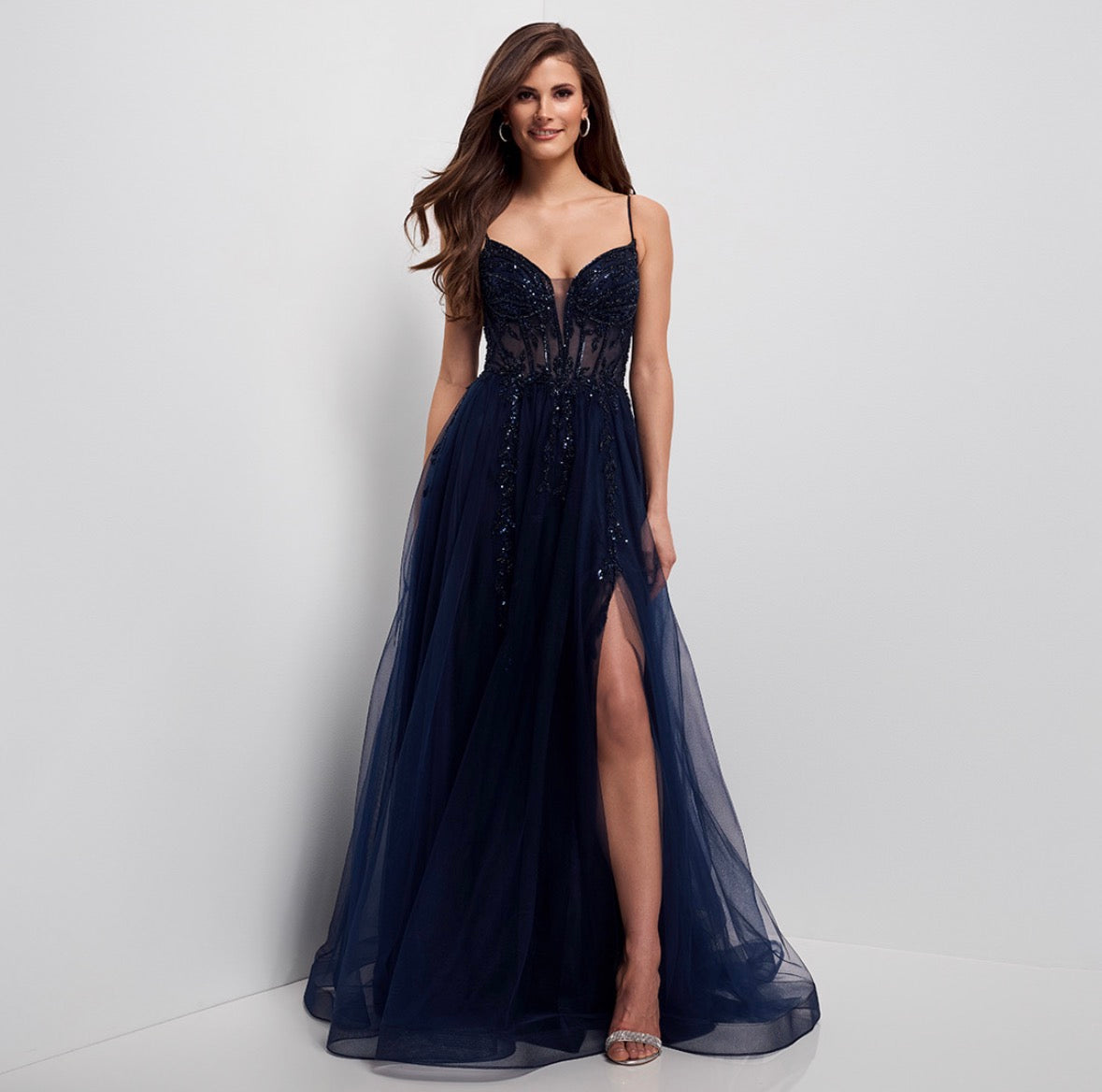 Elegantes Abendkleid mit Corsagen-Optik und Beinschlitz LUX-90012