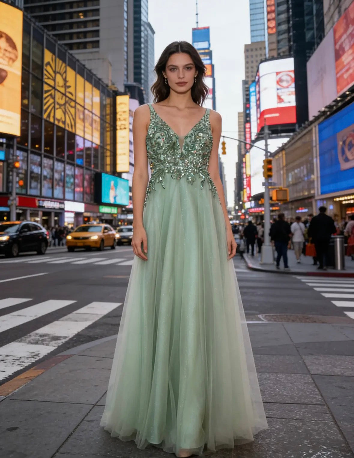 Elegantes Abendkleid mit besticktem Oberteil und funkelndem Tüllrock ALD-70006 ALD-70007
