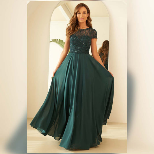Edles Abendkleid mit transparentem Spitzenoberteil LUX-90007