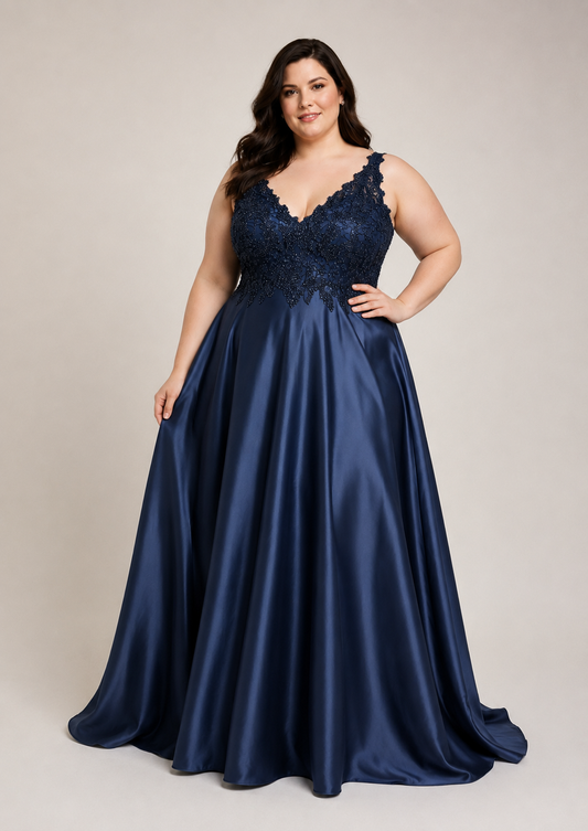 Elegantes Abendkleid mit besticktem Spitzenoberteil LAU-50013G