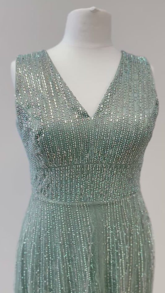 Glamouröses Maxikleid mit tiefem V-Ausschnitt und Glitzerakzenten